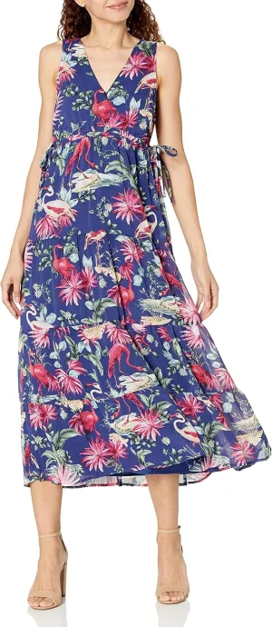 kensie Women's Sleeveless Ruffle Hem Midi Dress