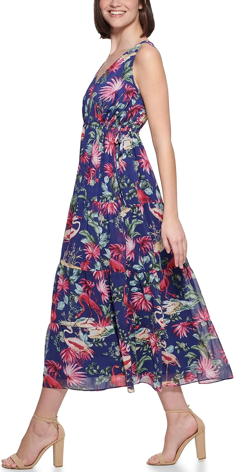kensie Women's Sleeveless Ruffle Hem Midi Dress
