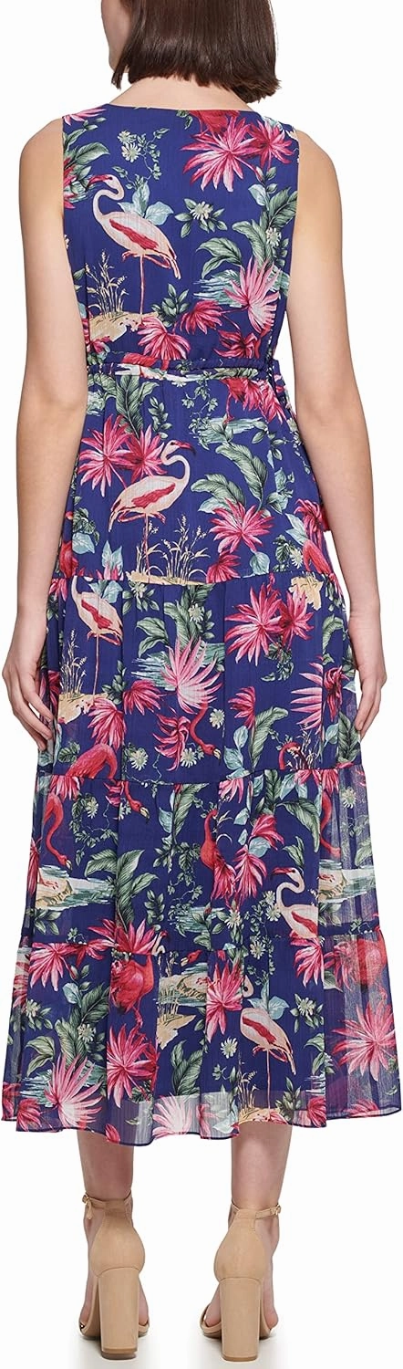 kensie Women's Sleeveless Ruffle Hem Midi Dress
