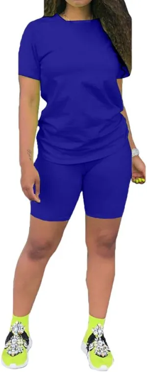 KINIKO Women's 2 Piece Casual Fashion Sports Solid Color Suit short Sleeve top and Pants Set Sweatshirt