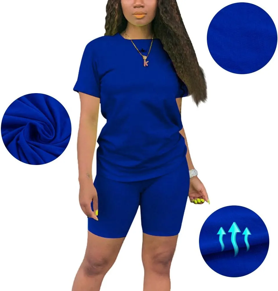 KINIKO Women's 2 Piece Casual Fashion Sports Solid Color Suit short Sleeve top and Pants Set Sweatshirt