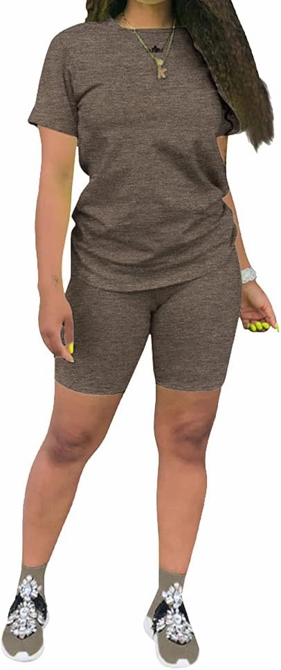 KINIKO Women's 2 Piece Casual Fashion Sports Solid Color Suit short Sleeve top and Pants Set Sweatshirt