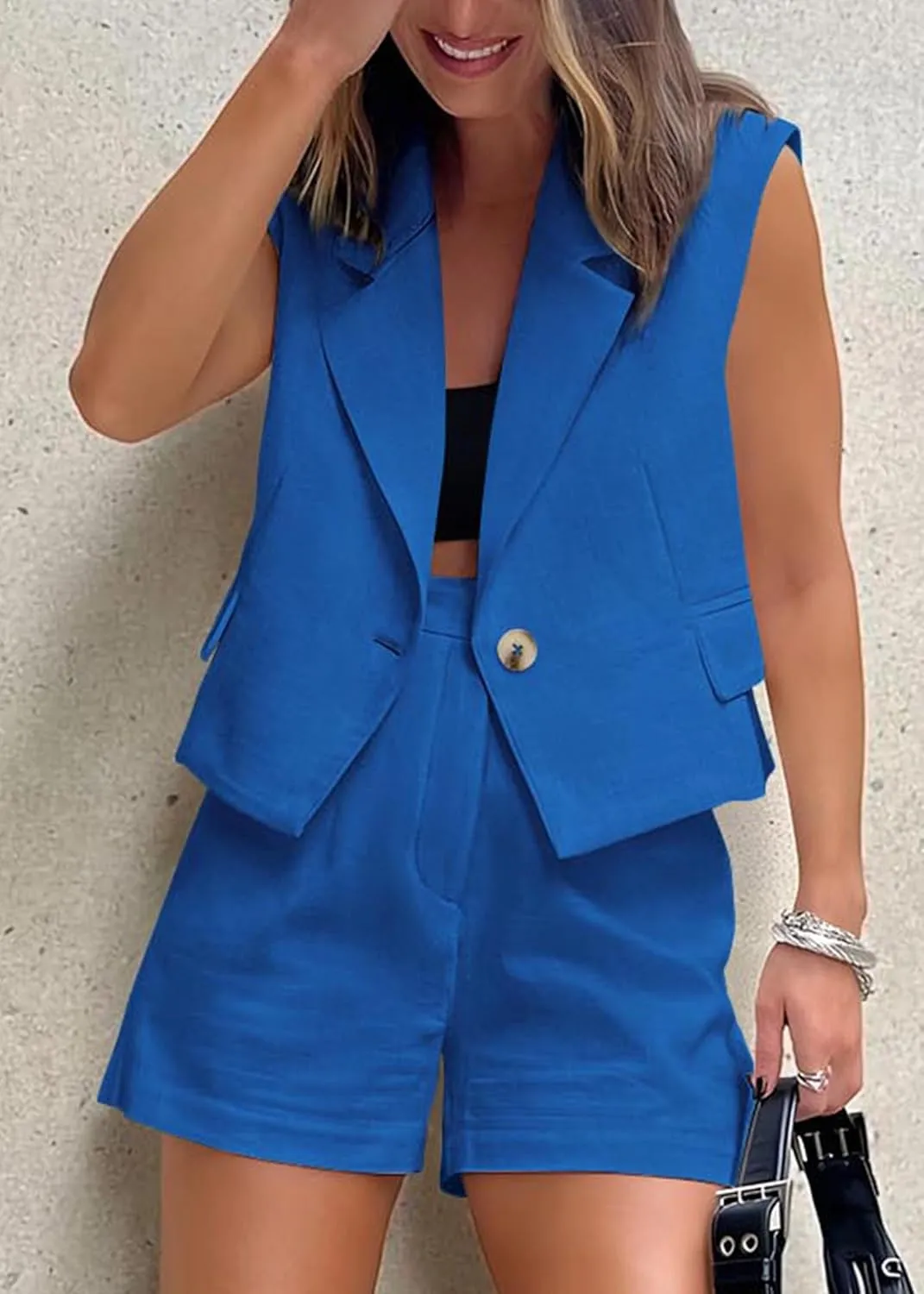 KIRUNDO 2 Piece Sets for Women Summer Outfits Business Casual Vest and Shorts Set Lightweight Sleeveless Matching Clothes