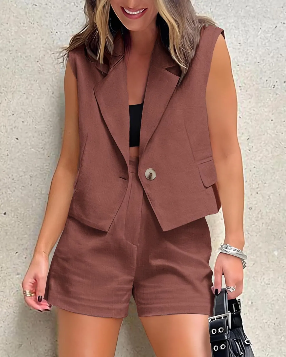 KIRUNDO 2 Piece Sets for Women Summer Outfits Business Casual Vest and Shorts Set Lightweight Sleeveless Matching Clothes