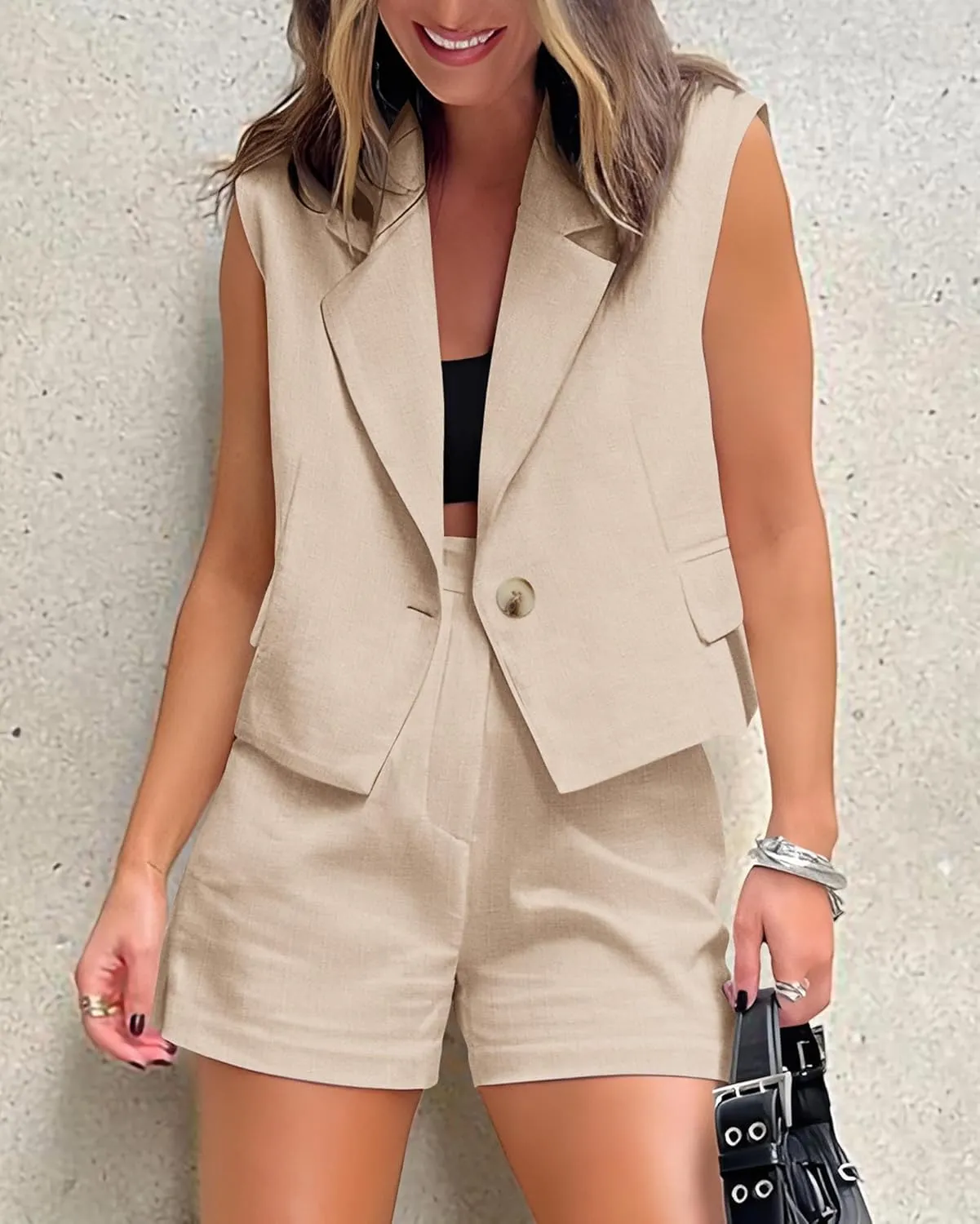 KIRUNDO 2 Piece Sets for Women Summer Outfits Business Casual Vest and Shorts Set Lightweight Sleeveless Matching Clothes