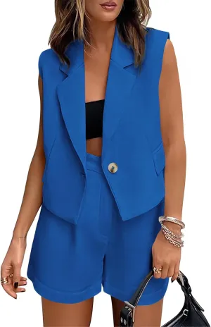 KIRUNDO 2 Piece Sets for Women Summer Outfits Business Casual Vest and Shorts Set Lightweight Sleeveless Matching Clothes