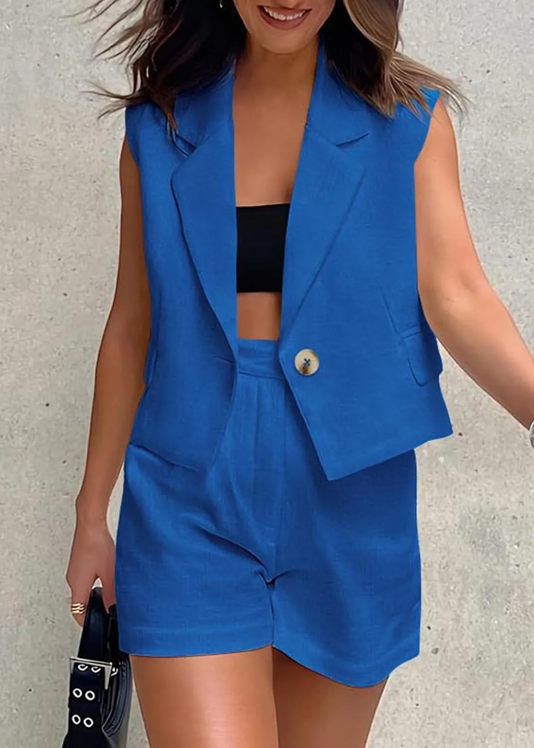 KIRUNDO 2 Piece Sets for Women Summer Outfits Business Casual Vest and Shorts Set Lightweight Sleeveless Matching Clothes