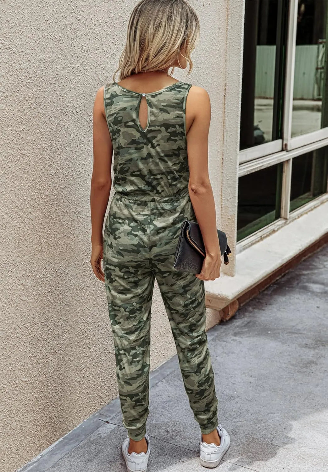 KIRUNDO Women 2025 Summer Jumpsuits Casual Sleeveless Drawstring Elastic Waist Romper Vacation Cruise Airport Travel Outfits