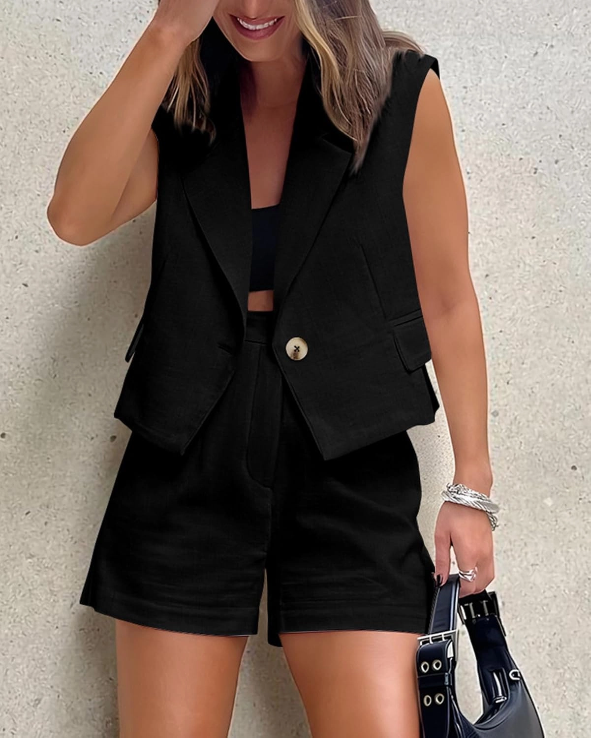 KIRUNDO 2 Piece Sets for Women Summer Outfits Business Casual Vest and Shorts Set Lightweight Sleeveless Matching Clothes