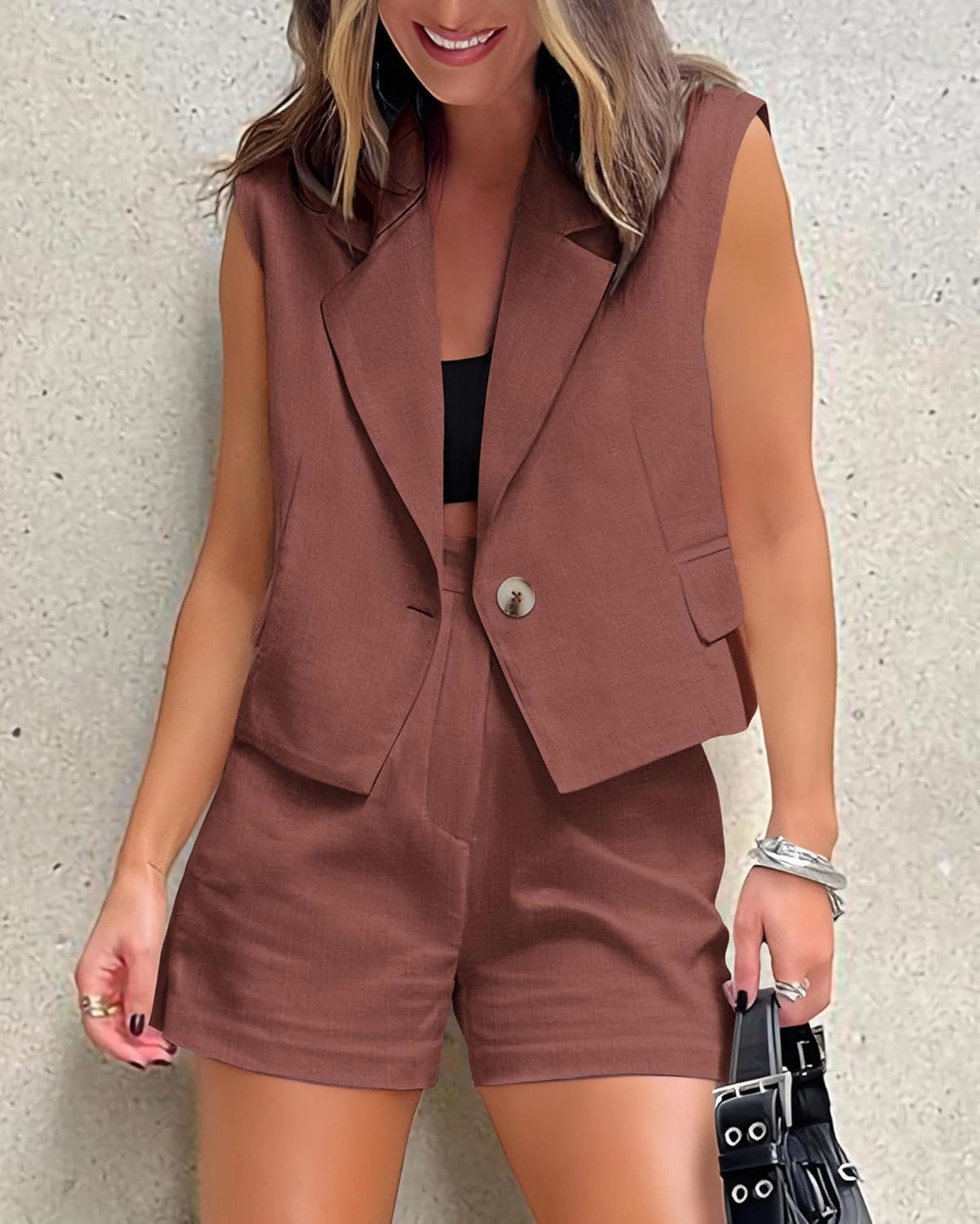 KIRUNDO 2 Piece Sets for Women Summer Outfits Business Casual Vest and Shorts Set Lightweight Sleeveless Matching Clothes