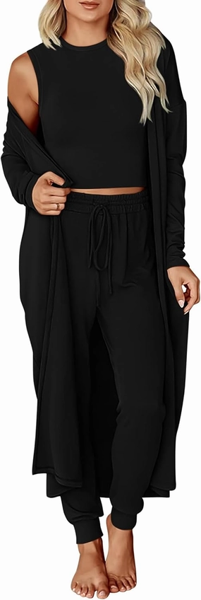 KIRUNDO 3 Piece Lounge Sets for Women Airplane Travel Outfits Casual Cardigan Sleeveless Top Pants Sets Matching Clothing