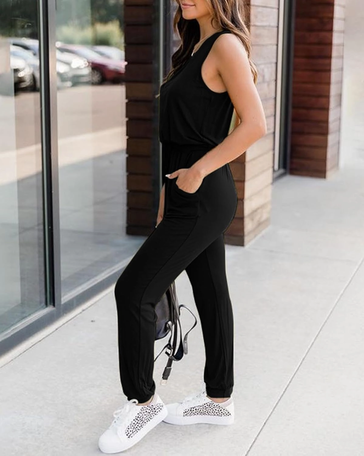 KIRUNDO Women 2025 Summer Jumpsuits Casual Sleeveless Drawstring Elastic Waist Romper Vacation Cruise Airport Travel Outfits