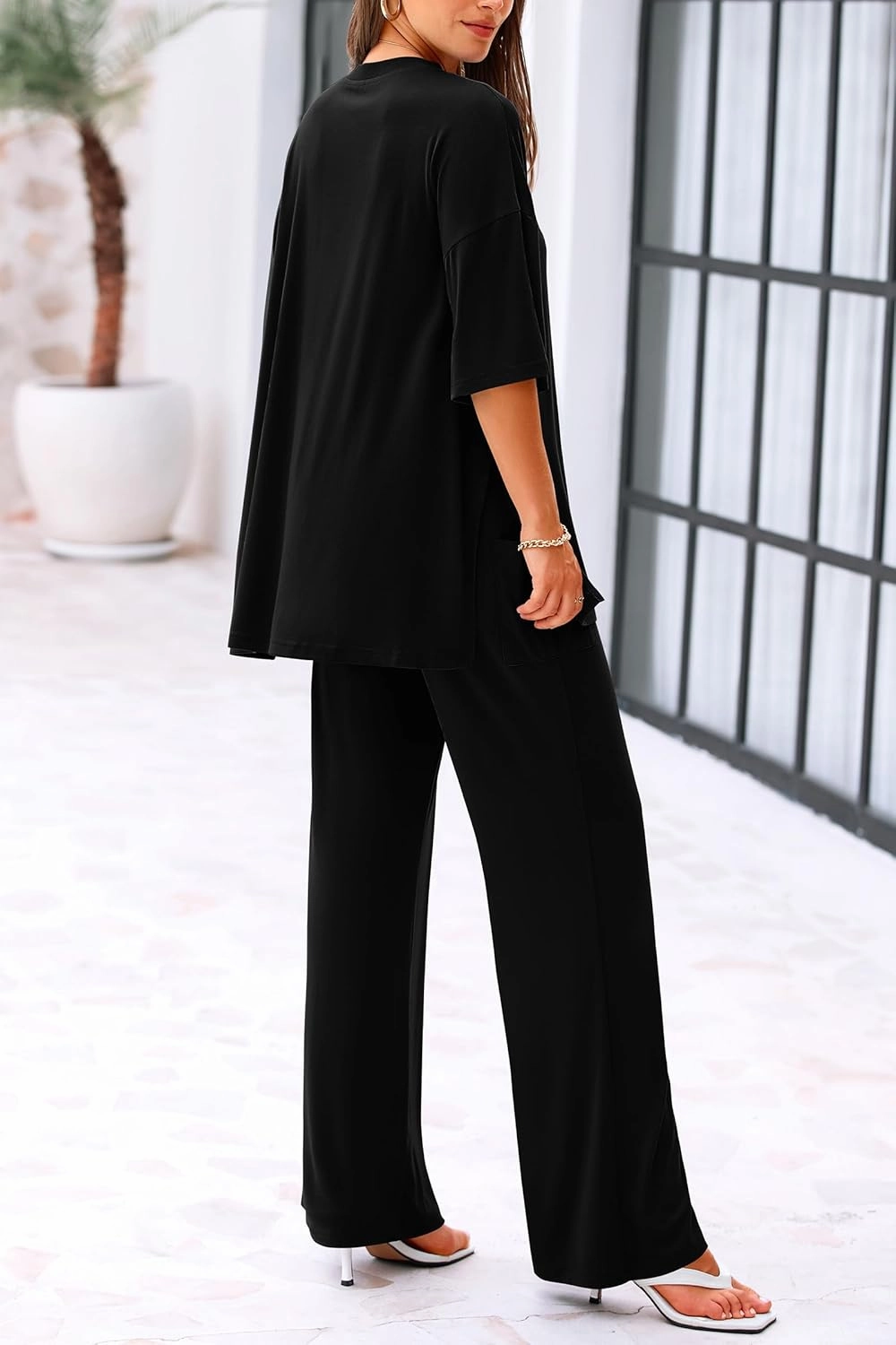 KIRUNDO Womens 2 Piece Outfits 2025 Summer Casual Loose Short Sleeve Pullover Tops & Wide Leg Pants Lounge Sets Tracksuit