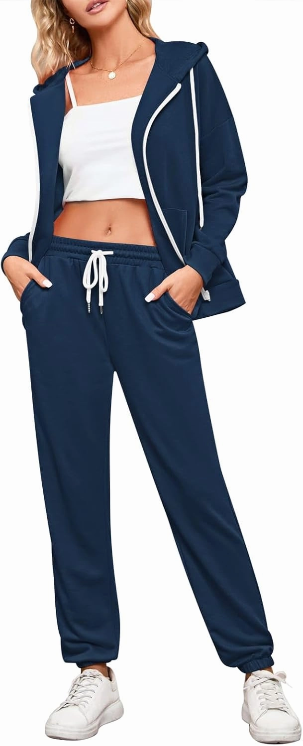 Kisscynest Track Suits for Women Set Casual 2 Piece Outfits Sweatsuits Zipper Hoodie Drawstring Pant Jogger Sets