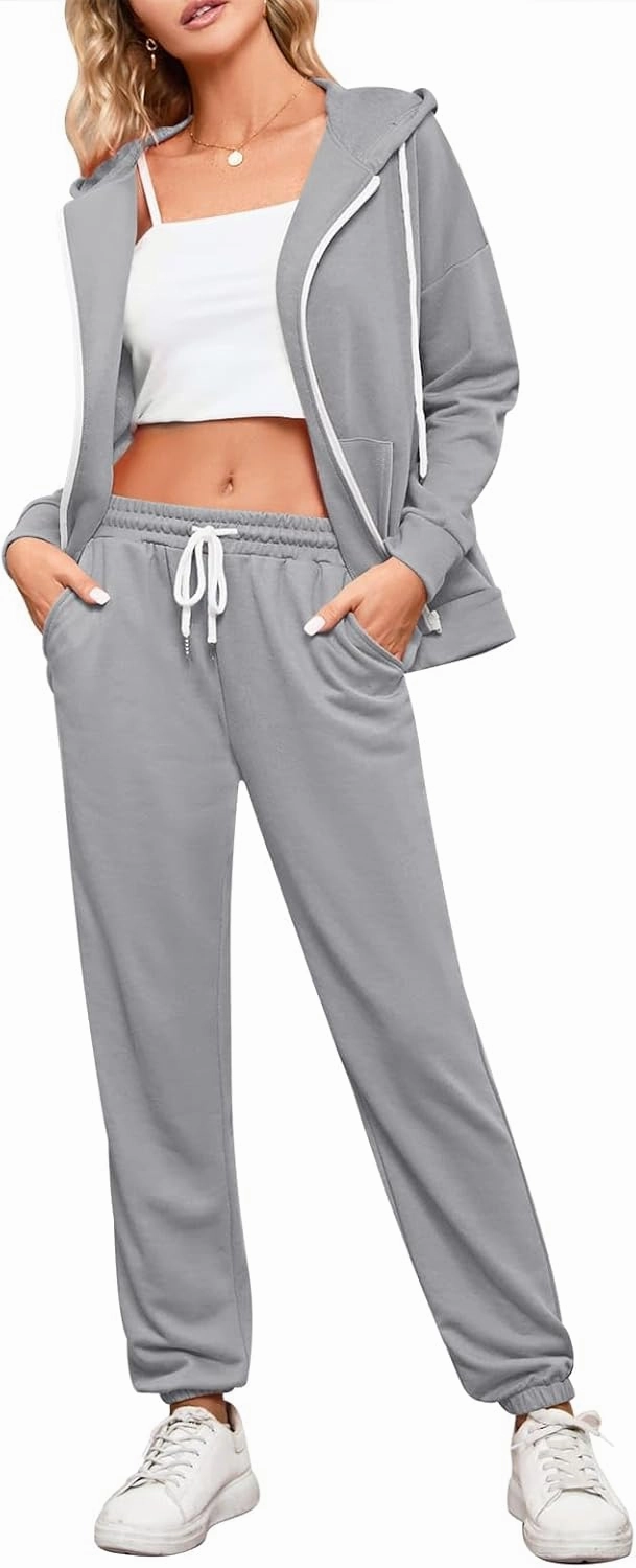 Kisscynest Track Suits for Women Set Casual 2 Piece Outfits Sweatsuits Zipper Hoodie Drawstring Pant Jogger Sets