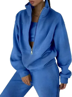 Kissonic Womens Fleece 2 Piece Outfits Sweatsuit Half Zip Pullover Sweatshirt Joggers Pants Tracksuit Set