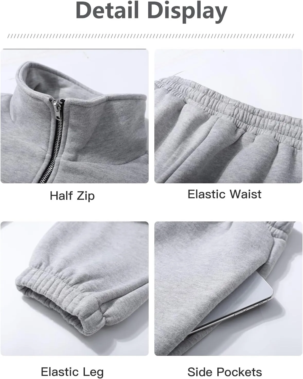 Kissonic Womens Fleece 2 Piece Outfits Sweatsuit Half Zip Pullover Sweatshirt Joggers Pants Tracksuit Set