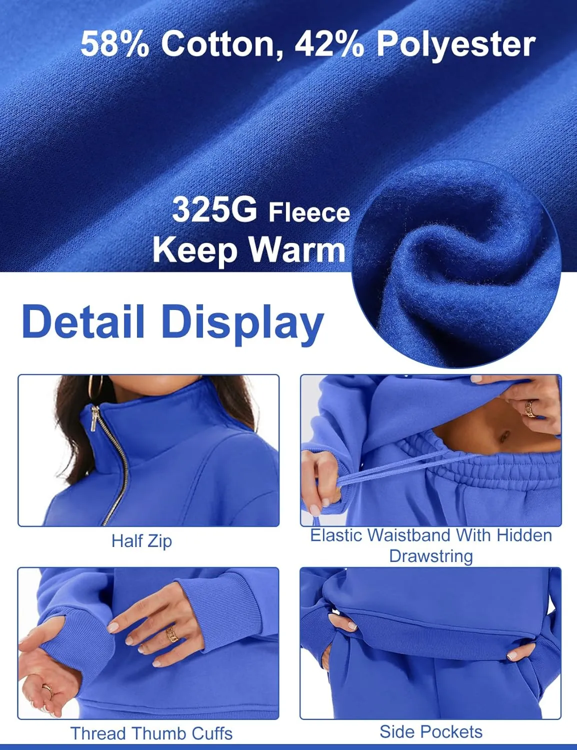 Kissonic Womens Fleece 2 Piece Outfits Sweatsuit Half Zip Pullover Sweatshirt Joggers Pants Tracksuit Set