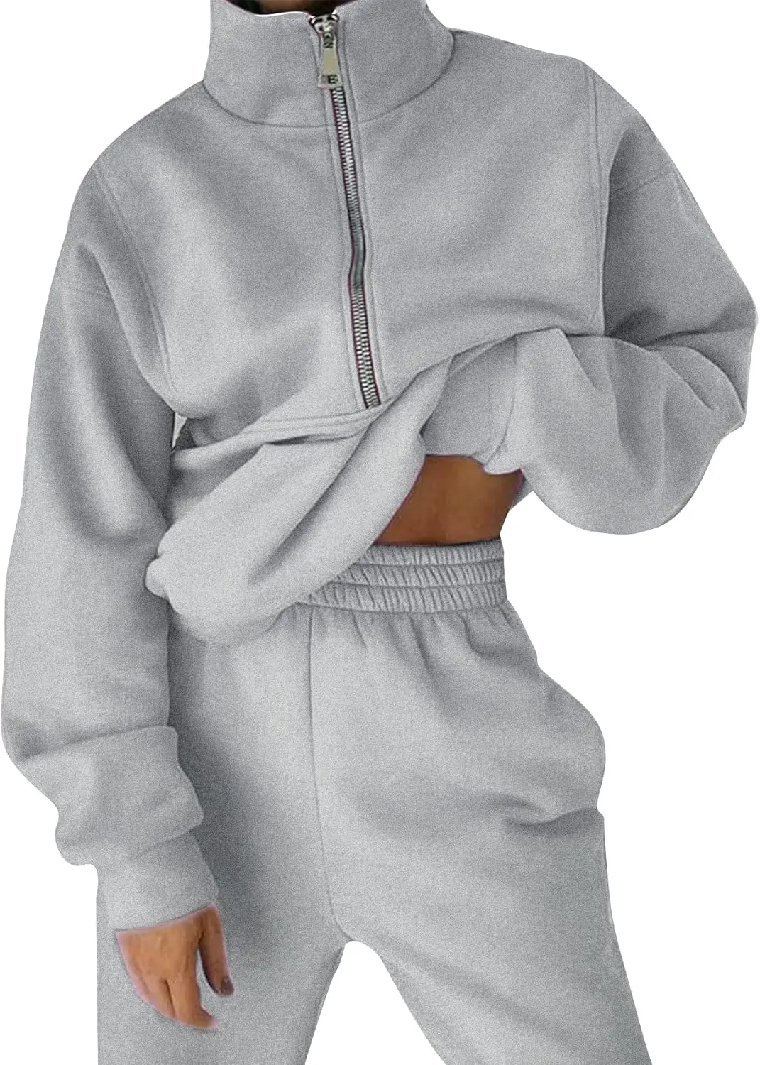 Kissonic Womens Fleece 2 Piece Outfits Sweatsuit Half Zip Pullover Sweatshirt Joggers Pants Tracksuit Set