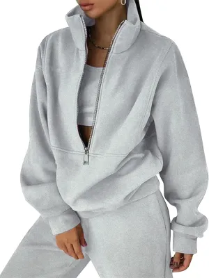 Kissonic Womens Fleece 2 Piece Outfits Sweatsuit Half Zip Pullover Sweatshirt Joggers Pants Tracksuit Set