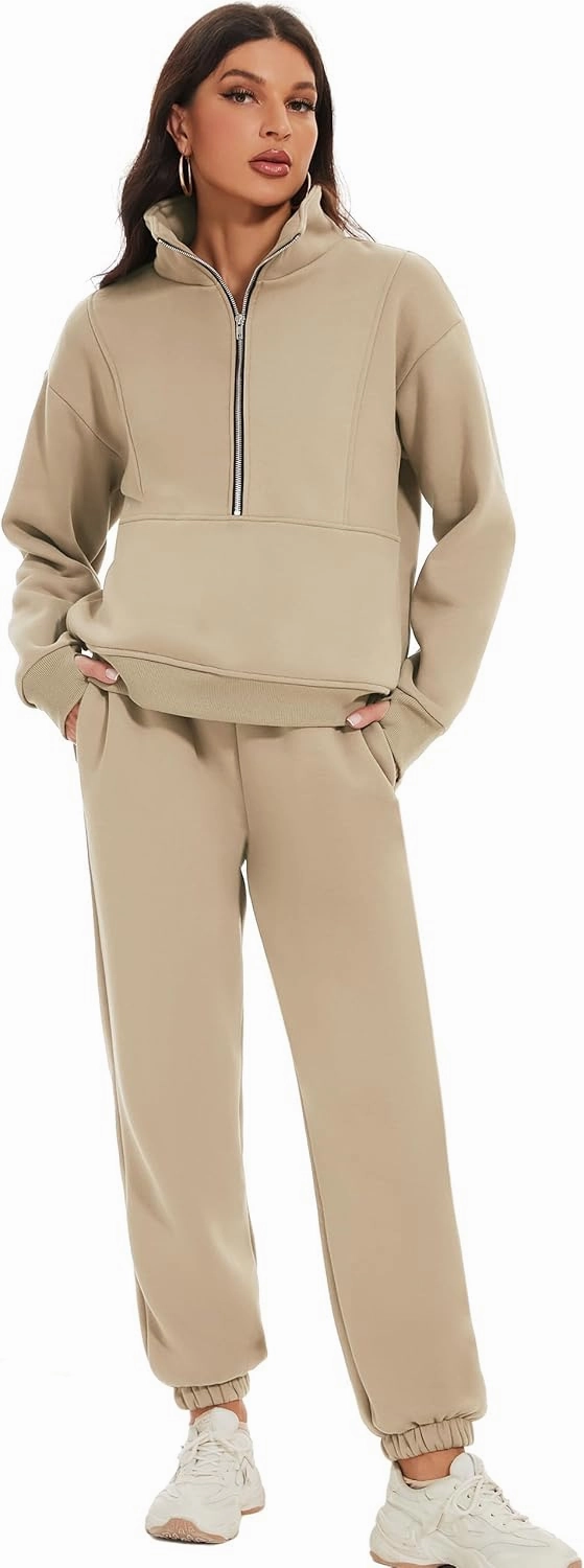 Kissonic Womens Fleece 2 Piece Outfits Sweatsuit Half Zip Pullover Sweatshirt Joggers Pants Tracksuit Set