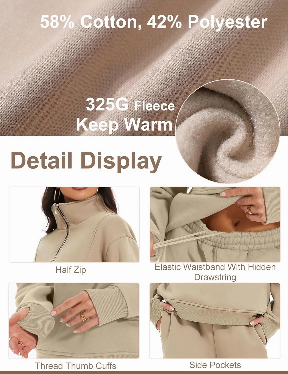 Kissonic Womens Fleece 2 Piece Outfits Sweatsuit Half Zip Pullover Sweatshirt Joggers Pants Tracksuit Set