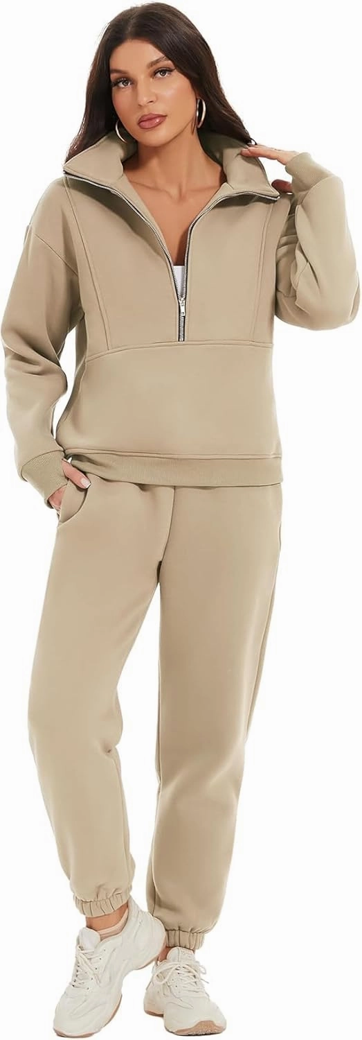 Kissonic Womens Fleece 2 Piece Outfits Sweatsuit Half Zip Pullover Sweatshirt Joggers Pants Tracksuit Set