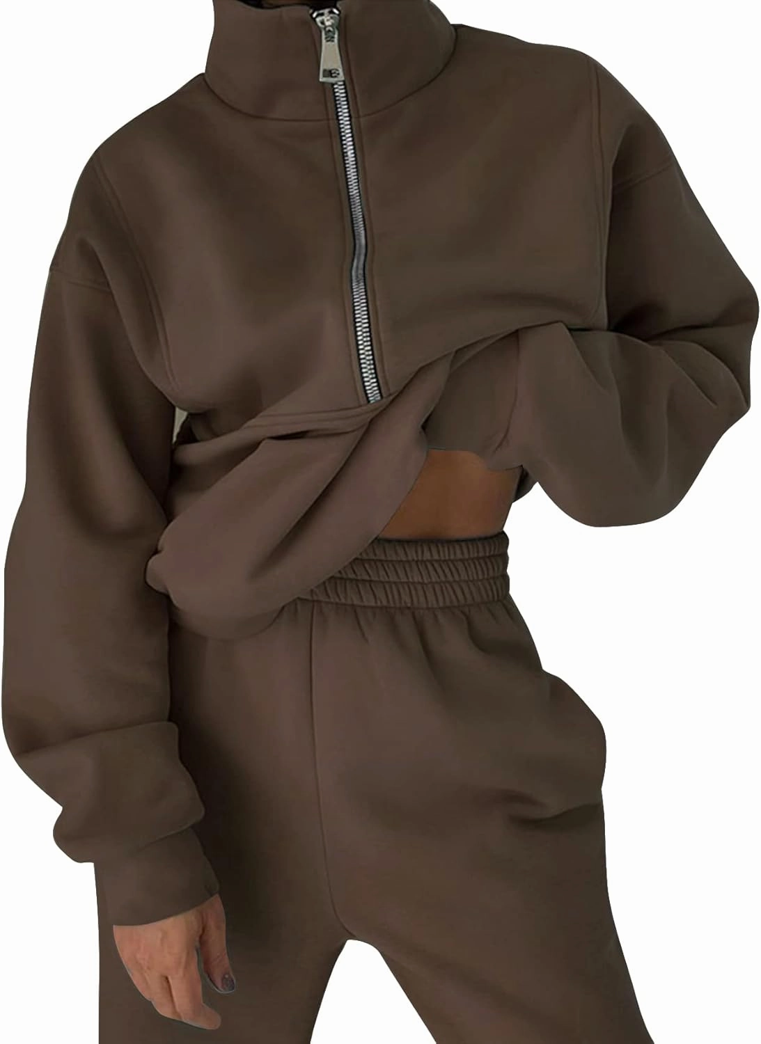 Kissonic Womens Fleece 2 Piece Outfits Sweatsuit Half Zip Pullover Sweatshirt Joggers Pants Tracksuit Set