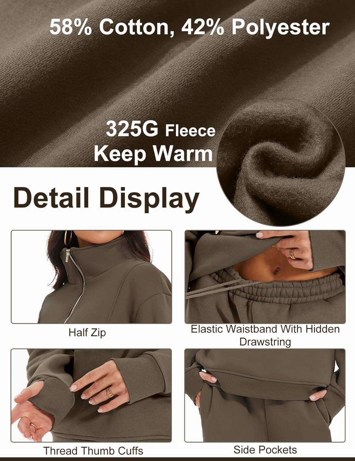 Kissonic Womens Fleece 2 Piece Outfits Sweatsuit Half Zip Pullover Sweatshirt Joggers Pants Tracksuit Set