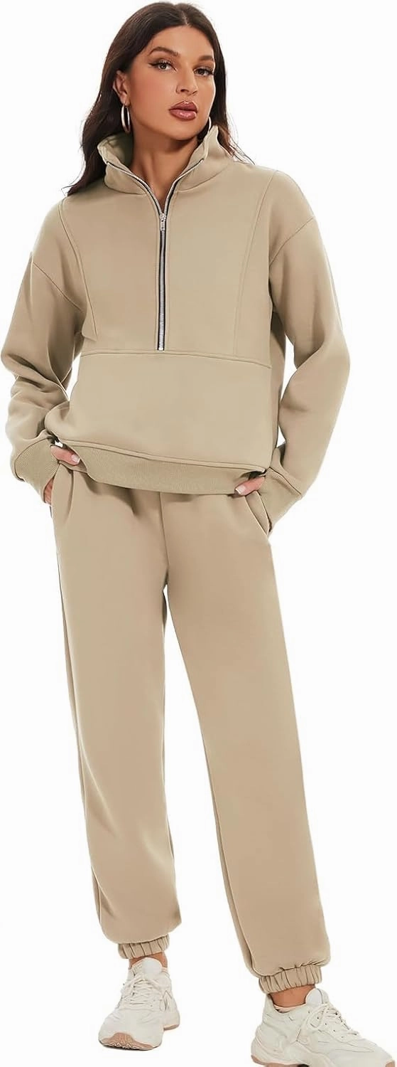 Kissonic Womens Fleece 2 Piece Outfits Sweatsuit Half Zip Pullover Sweatshirt Joggers Pants Tracksuit Set