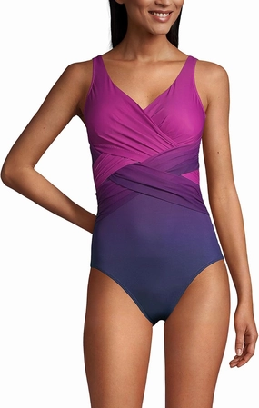 Lands' End Women's Slender Suit Wrap One Piece Swimsuit