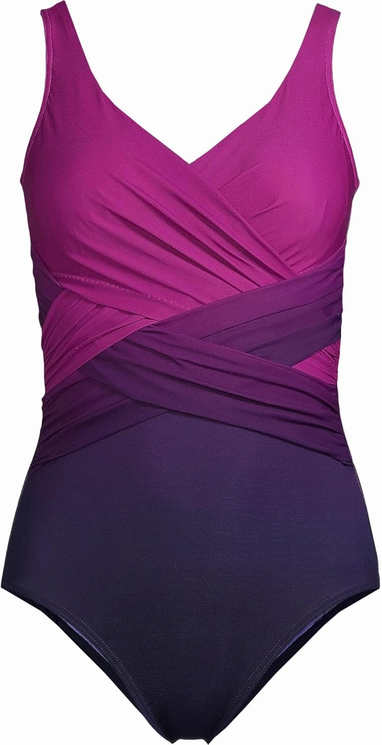 Lands' End Women's Slender Suit Wrap One Piece Swimsuit