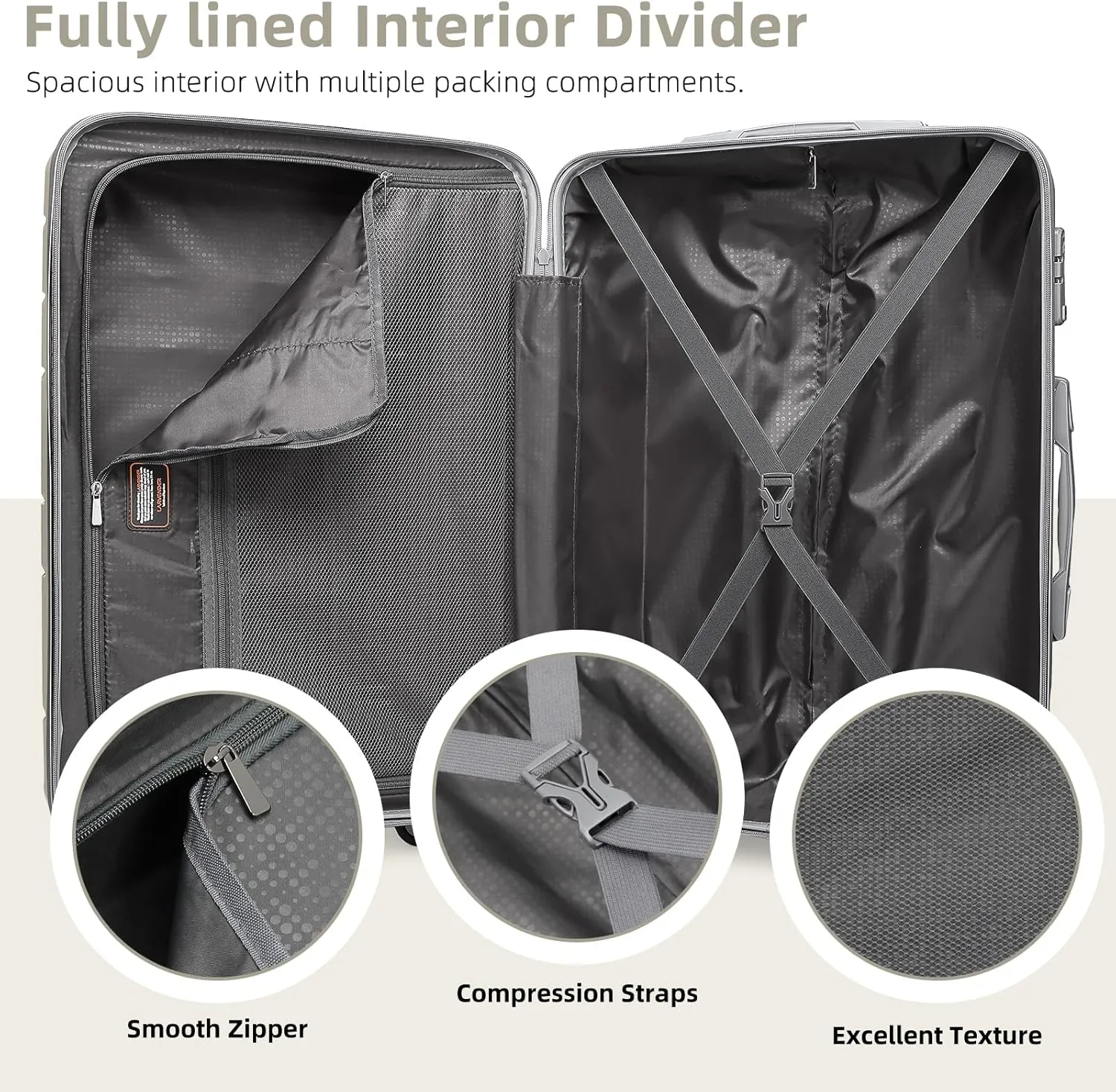 LARVENDER Luggage Sets 5 Piece, Expandable Luggage Hardside PP Suitcase Sets with Spinner Wheels TSA Lock, Lightweight Rolling Suitcase for Men and Women,Sand Grey