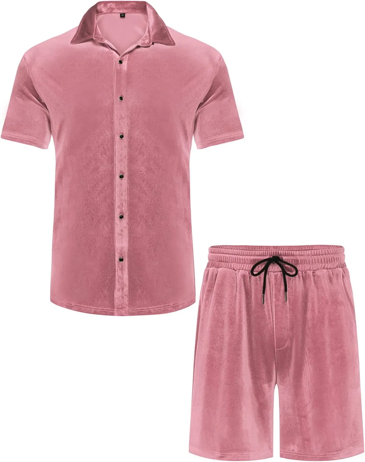 LecGee Men Summer Casual Short Sets Velvet Short Sleeve Button Down Shirt Elastic Waist Shorts 2 Piece Outfits Tracksuit