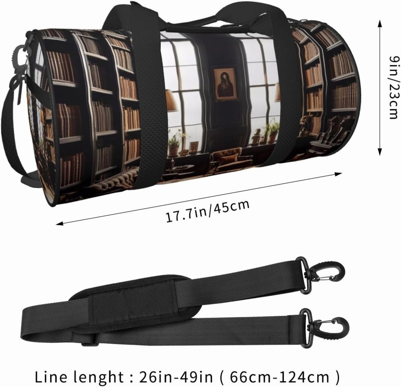 Library Bookshelf Book Printed Travel Bag,Round Personal Item Storage bag,Foldie Duffel Bag for Traveling Vacation,Fitness,Sports