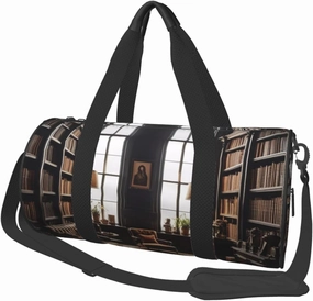 Library Bookshelf Book Printed Travel Bag,Round Personal Item Storage bag,Foldie Duffel Bag for Traveling Vacation,Fitness,Sports