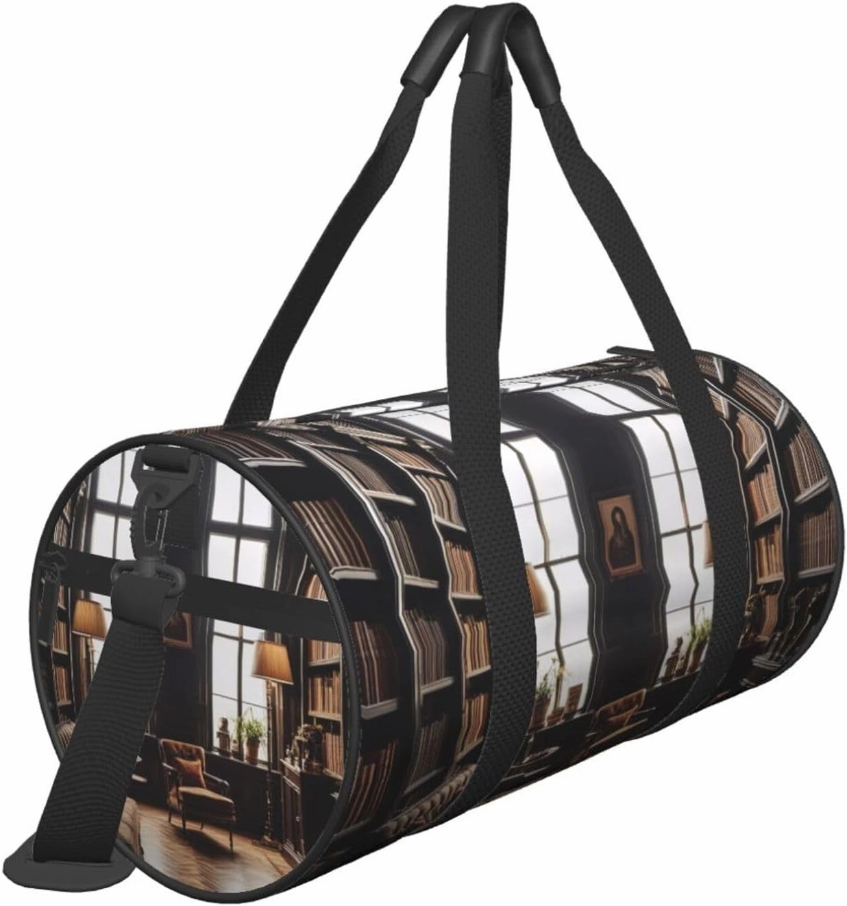 Library Bookshelf Book Printed Travel Bag,Round Personal Item Storage bag,Foldie Duffel Bag for Traveling Vacation,Fitness,Sports