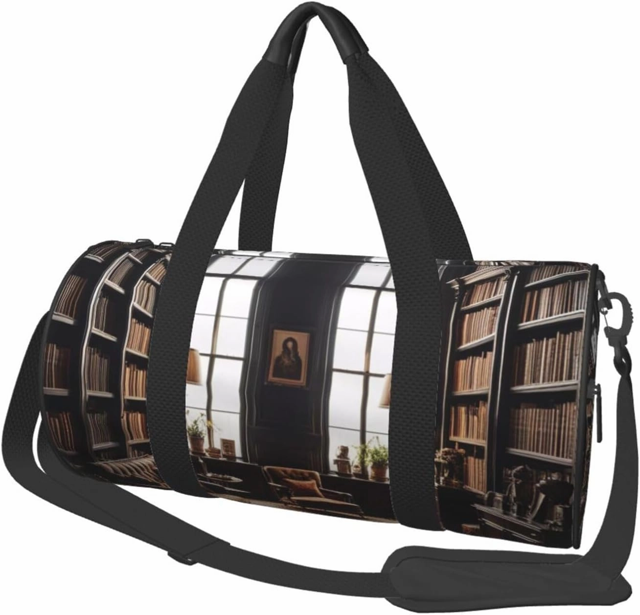 Library Bookshelf Book Printed Travel Bag,Round Personal Item Storage bag,Foldie Duffel Bag for Traveling Vacation,Fitness,Sports