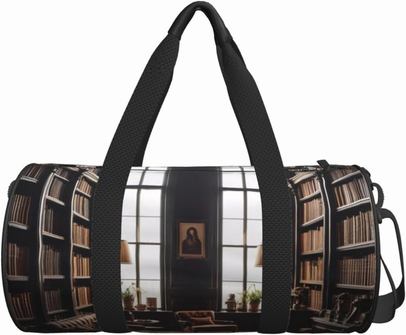 Library Bookshelf Book Printed Travel Bag,Round Personal Item Storage bag,Foldie Duffel Bag for Traveling Vacation,Fitness,Sports