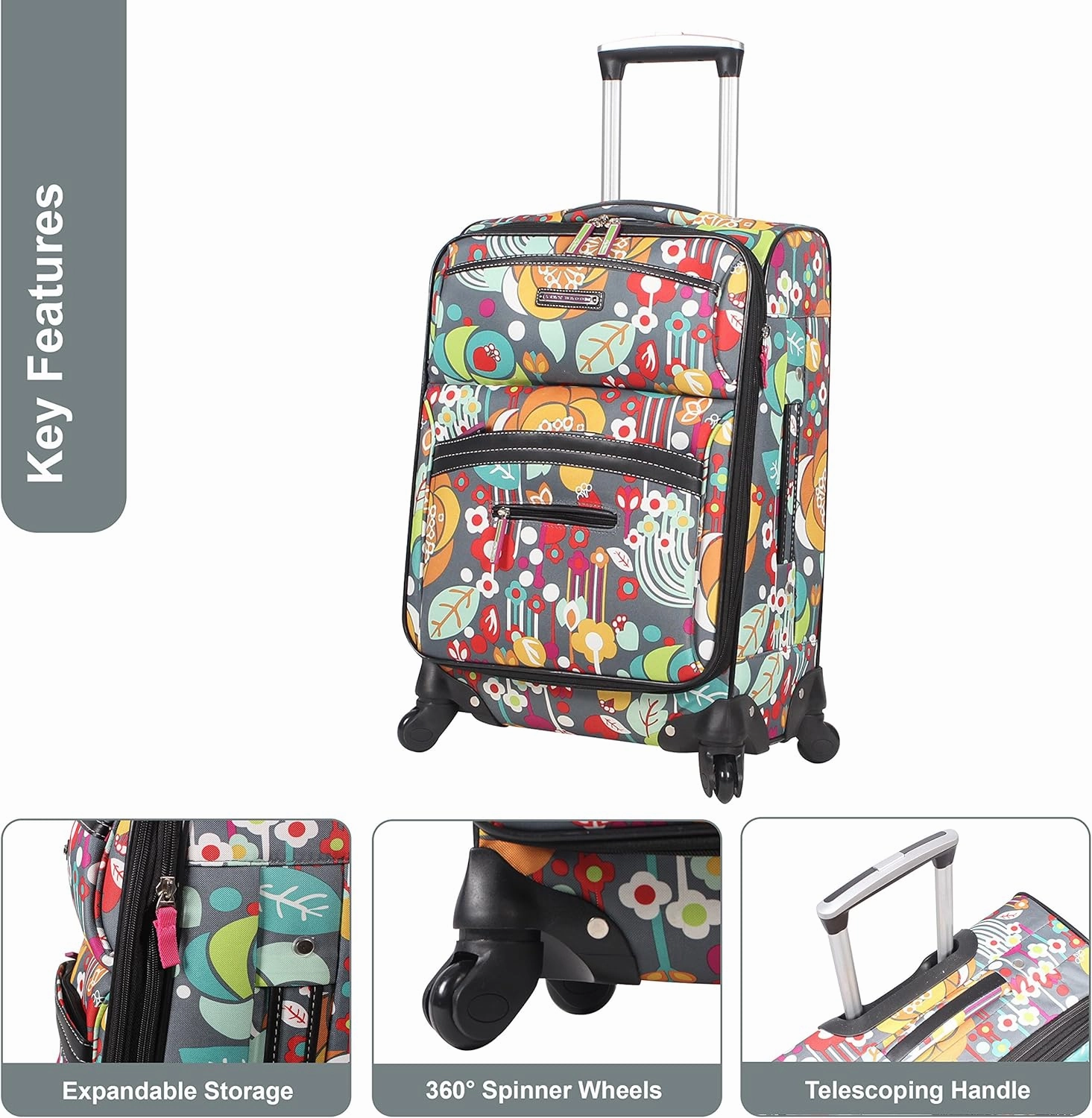 Lily Bloom Design Pattern 28" Luggage Softside Expandable With Double Spinner Wheels, Large Lightweight Suitcase Checked Bag For Women