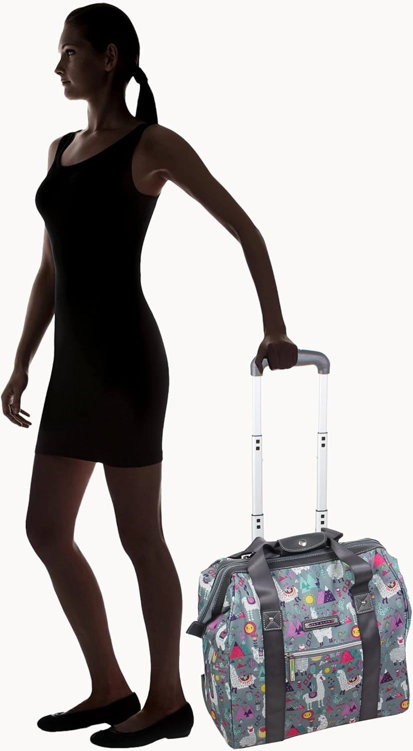 Lily Bloom Designer Under the Seat Tote Cabin Luggage Collection - 15 Inch Patterned Carry on Bag For Women - Lightweight Suitcase with 2 Rolling Wheels (Llama Mama)