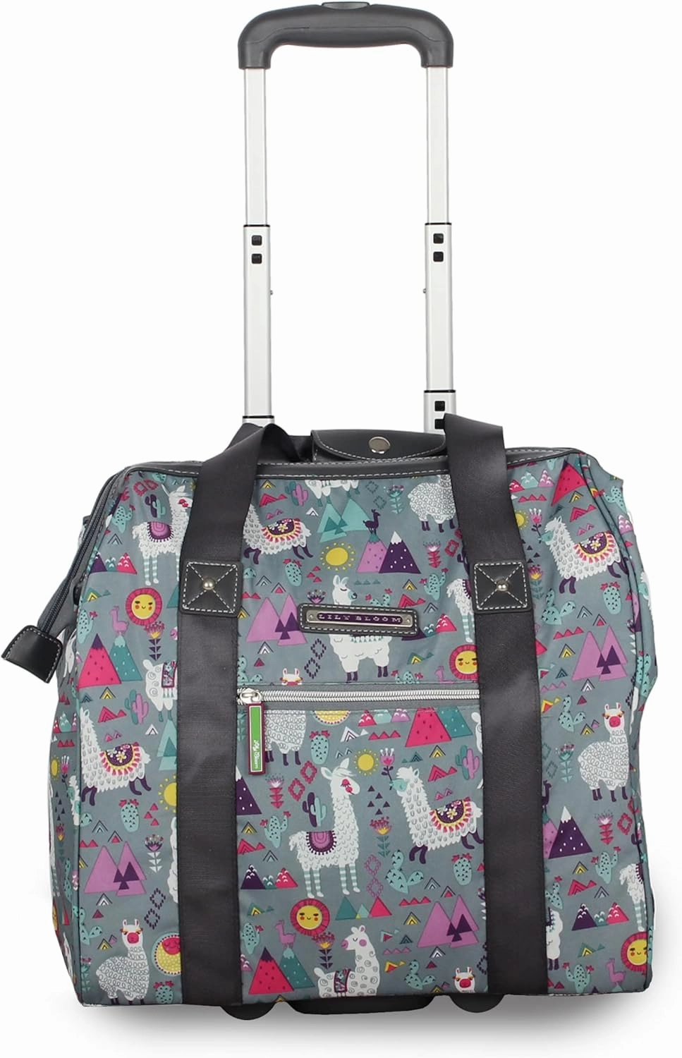 Lily Bloom Designer Under the Seat Tote Cabin Luggage Collection - 15 Inch Patterned Carry on Bag For Women - Lightweight Suitcase with 2 Rolling Wheels (Llama Mama)