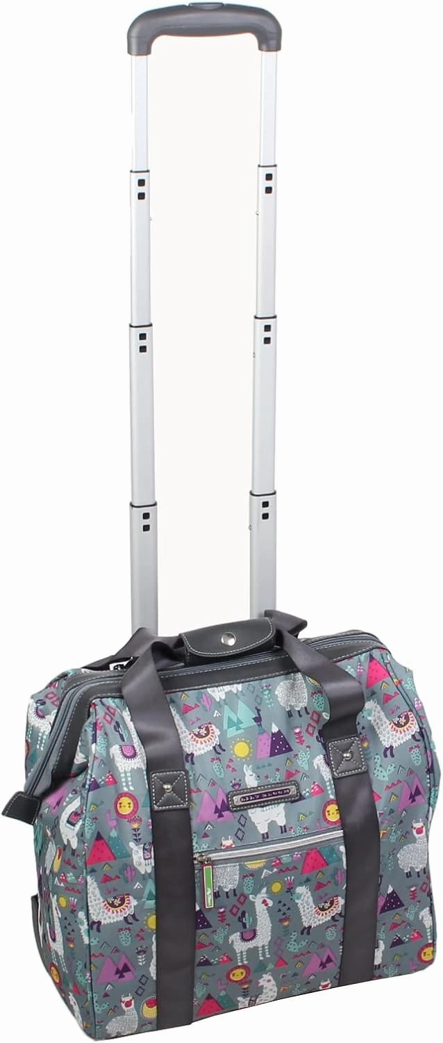 Lily Bloom Designer Under the Seat Tote Cabin Luggage Collection - 15 Inch Patterned Carry on Bag For Women - Lightweight Suitcase with 2 Rolling Wheels (Llama Mama)