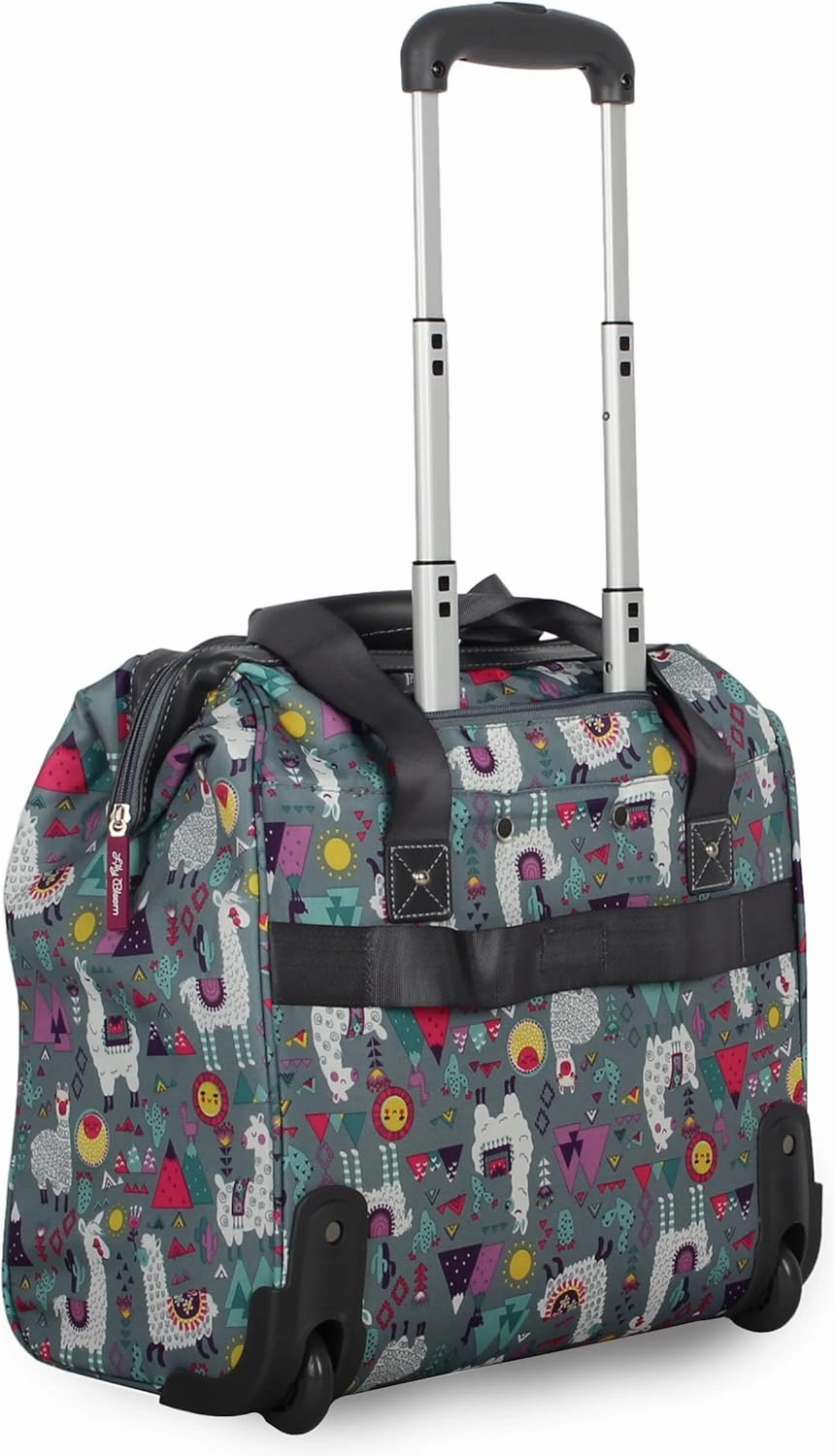 Lily Bloom Designer Under the Seat Tote Cabin Luggage Collection - 15 Inch Patterned Carry on Bag For Women - Lightweight Suitcase with 2 Rolling Wheels (Llama Mama)