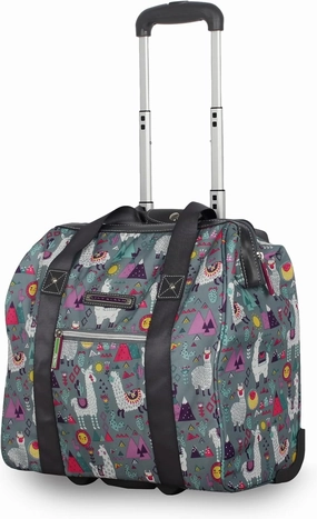 Lily Bloom Designer Under the Seat Tote Cabin Luggage Collection - 15 Inch Patterned Carry on Bag For Women - Lightweight Suitcase with 2 Rolling Wheels (Llama Mama)