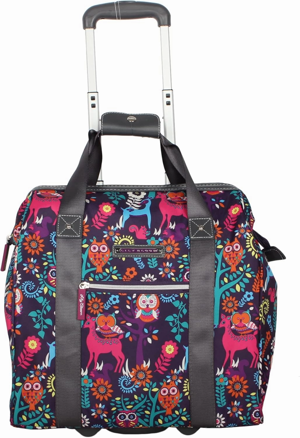 Lily Bloom Designer Under the Seat Tote Cabin Luggage Collection - 15 Inch Patterned Carry on Bag For Women - Lightweight Suitcase with 2 Rolling Wheels (Wildwoods)