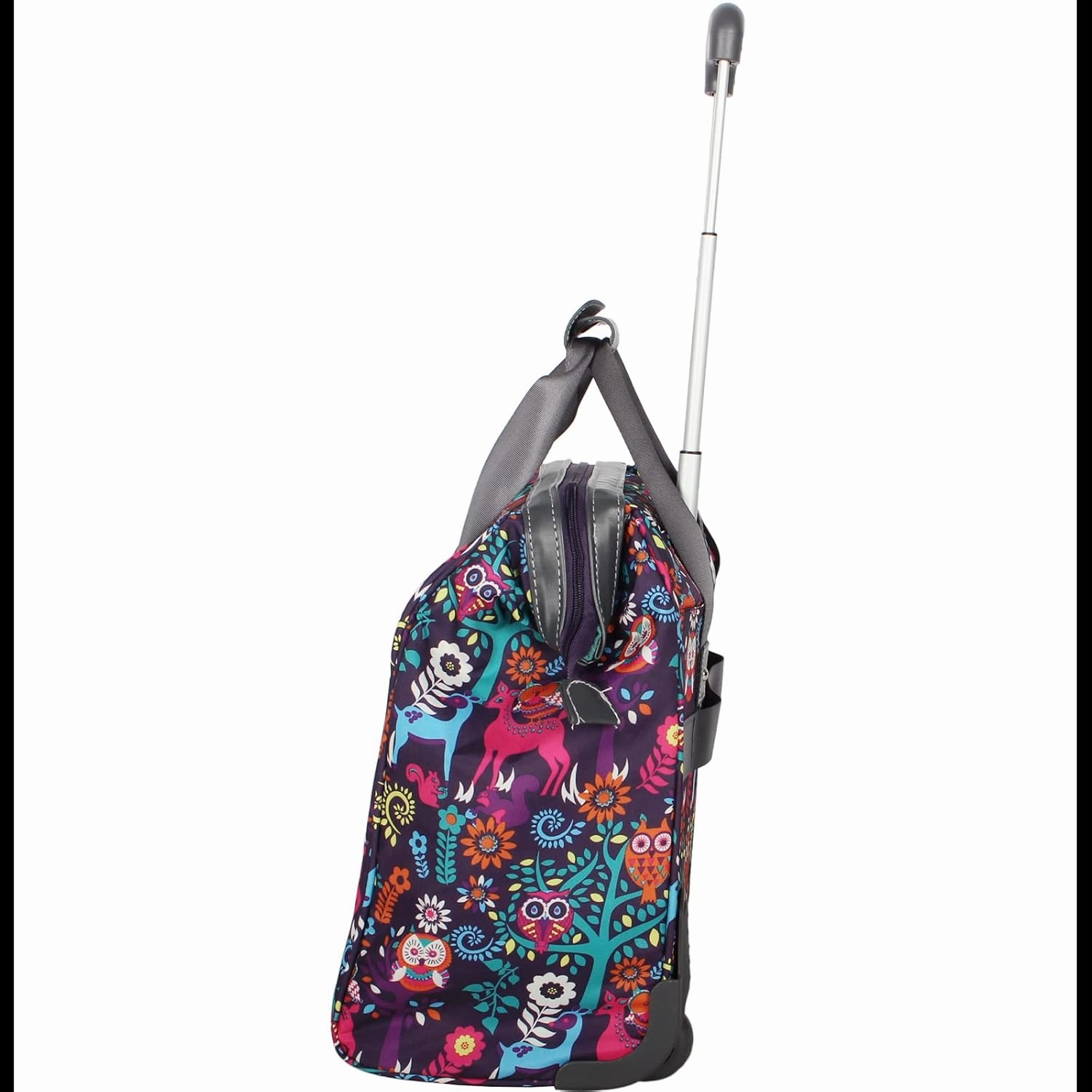 Lily Bloom Designer Under the Seat Tote Cabin Luggage Collection - 15 Inch Patterned Carry on Bag For Women - Lightweight Suitcase with 2 Rolling Wheels (Wildwoods)