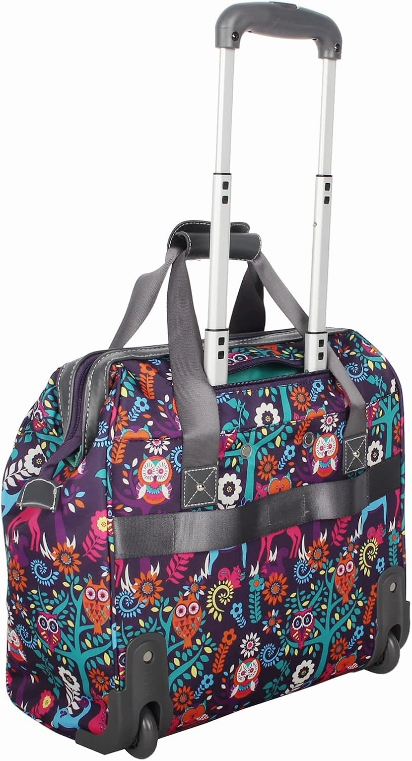 Lily Bloom Designer Under the Seat Tote Cabin Luggage Collection - 15 Inch Patterned Carry on Bag For Women - Lightweight Suitcase with 2 Rolling Wheels (Wildwoods)