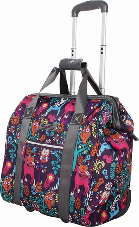 Lily Bloom Designer Under the Seat Tote Cabin Luggage Collection - 15 Inch Patterned Carry on Bag For Women - Lightweight Suitcase with 2 Rolling Wheels (Wildwoods)