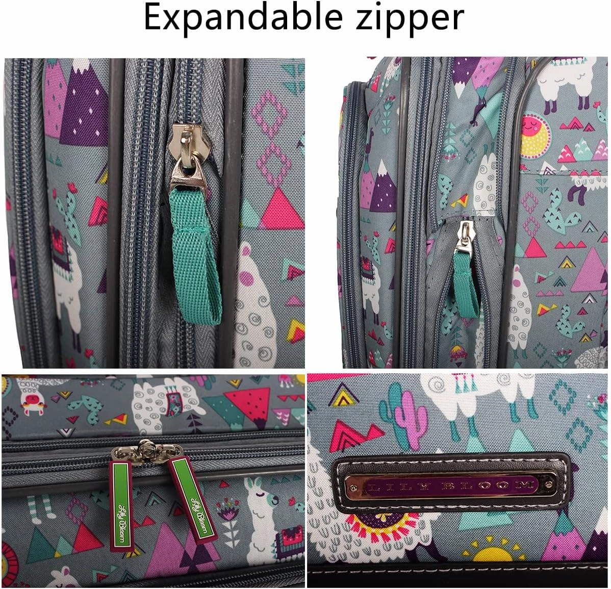 Lily Bloom Luggage 3 Piece Softside Spinner Suitcase Set Collection (Llama Mama)